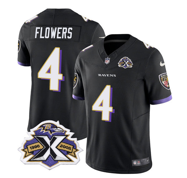 Baltimore Ravens #4 Zay Flowers Black 2023 FUSE With Patch Throwback Jersey