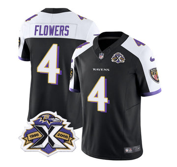 Baltimore Ravens #4 Zay Flowers Black-White 2023 FUSE With Patch Throwback Jersey