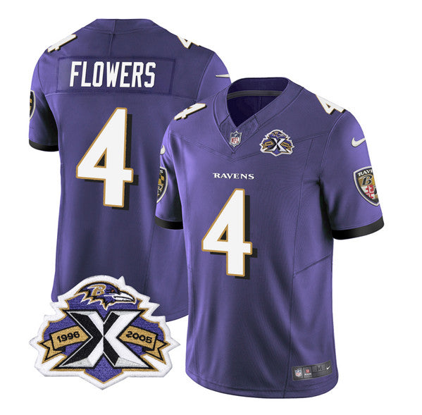 Baltimore Ravens #4 Zay Flowers Purple 2023 FUSE With Patch Throwback Jersey