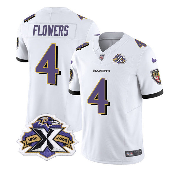 Baltimore Ravens #4 Zay Flowers White 2023 FUSE With Patch Throwback Jersey