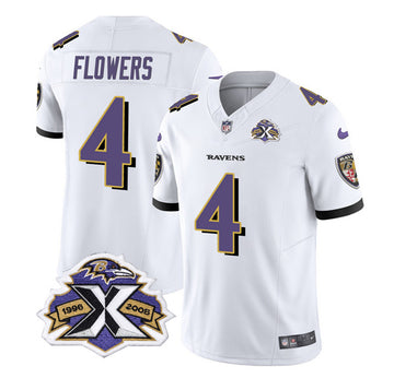 Baltimore Ravens #4 Zay Flowers White 2023 FUSE With Patch Throwback Jersey