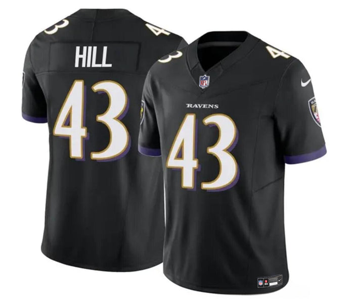 Justice Hill Baltimore Ravens black FUSE jersey