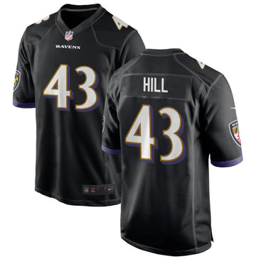Baltimore Ravens #43 Justice Hill Black Football Game Jersey