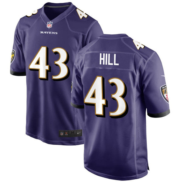 Baltimore Ravens #43 Justice Hill Purple Football Game Jersey