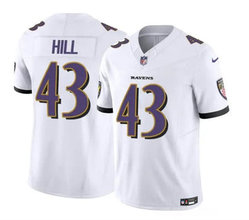 Justice Hill Baltimore Ravens white FUSE jersey