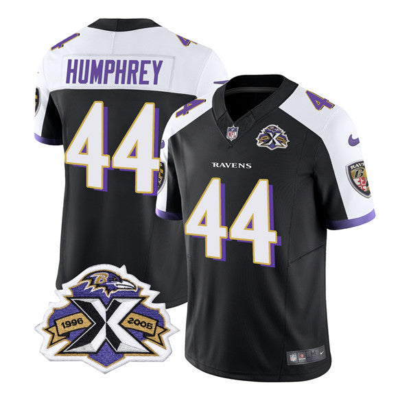 Baltimore Ravens #44 Marlon Humphrey Black-White 2023 FUSE With Patch Throwback Jersey