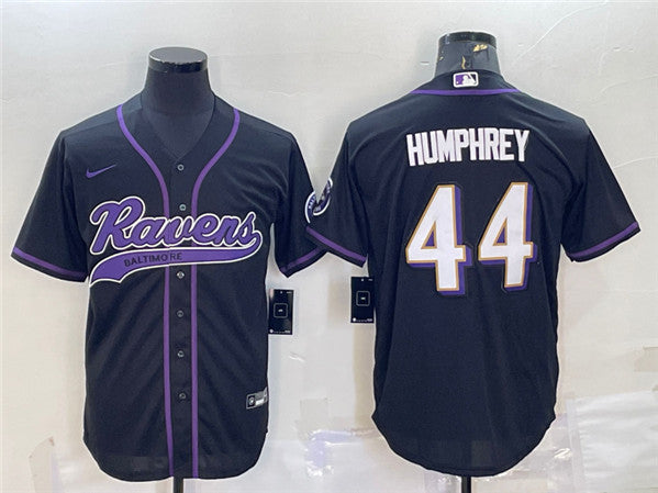 Baltimore Ravens #44 Marlon Humphrey Black With Patch Baseball Jersey