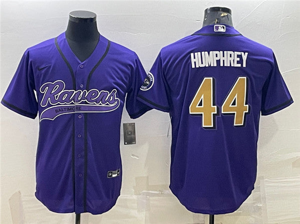 Baltimore Ravens #44 Marlon Humphrey Purple Gold With Patch Baseball Jersey