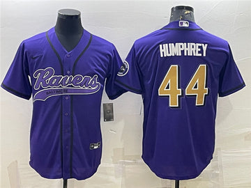 Baltimore Ravens #44 Marlon Humphrey Purple Gold With Patch Baseball Jersey