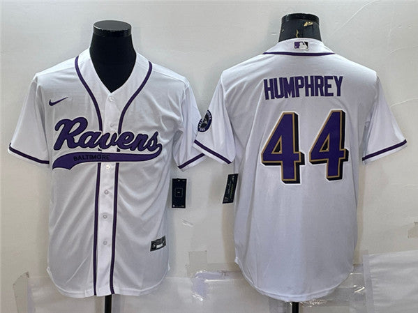 Baltimore Ravens #44 Marlon Humphrey White With Patch Baseball Jersey