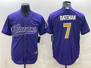 Baltimore Ravens #7 Rashod Bateman Purple Gold With Patch Baseball Jersey