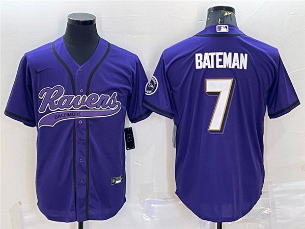 Baltimore Ravens #7 Rashod Bateman Purple With Patch Baseball Jersey
