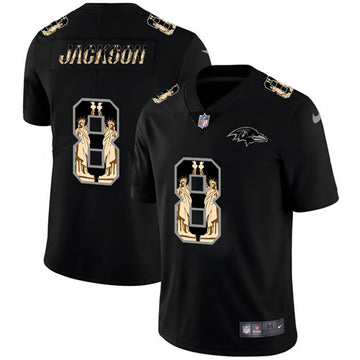Baltimore Ravens #8 Lamar Jackson 2019 Black Statue Of Liberty Jersey