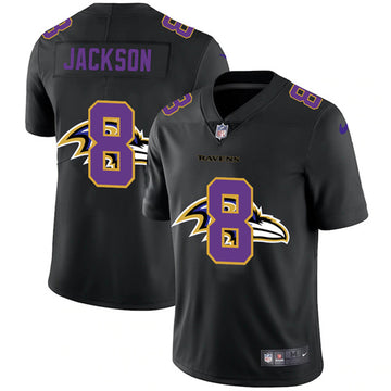 Baltimore Ravens #8 Lamar Jackson 2020 Black Shadow Logo Jersey