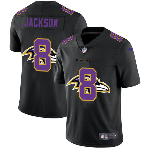 Baltimore Ravens #8 Lamar Jackson 2020 Black Shadow Logo Jersey