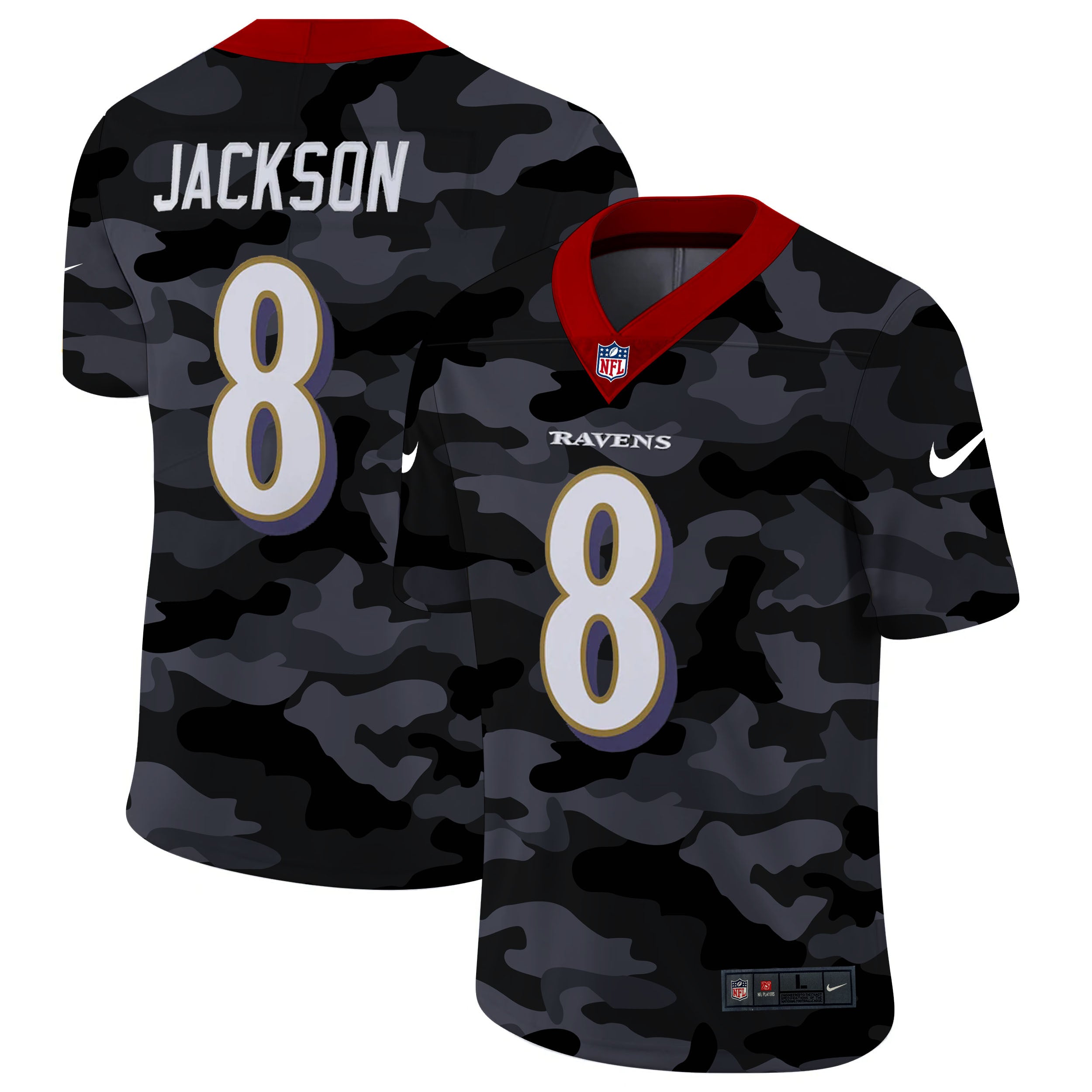 Baltimore Ravens #8 Lamar Jackson 2020 Camo Jersey