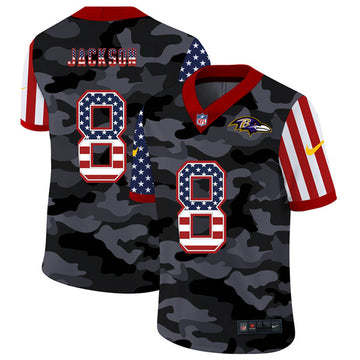 Baltimore Ravens #8 Lamar Jackson 2020 Camo USA Flag Jersey