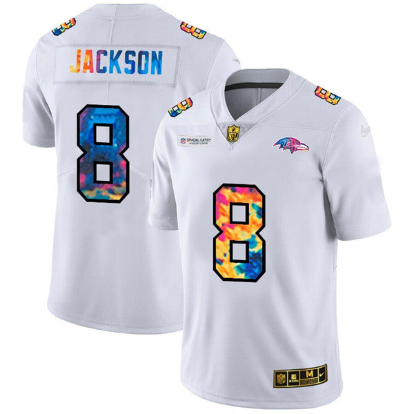 Baltimore Ravens #8 Lamar Jackson 2020 White Crucial Catch Jersey