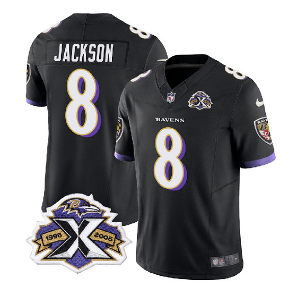 Baltimore Ravens #8 Lamar Jackson Black 2023 FUSE With Patch Throwback Jersey