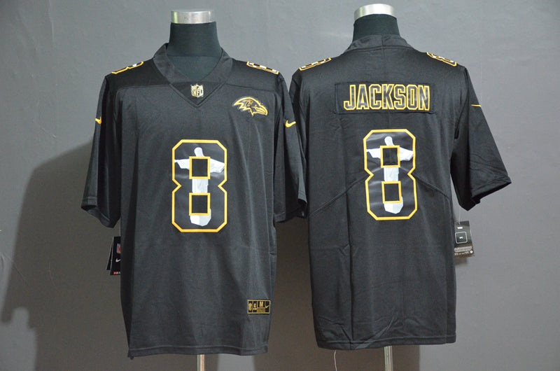 Baltimore Ravens #8 Lamar Jackson Black Jesus Faith Edition Jersey