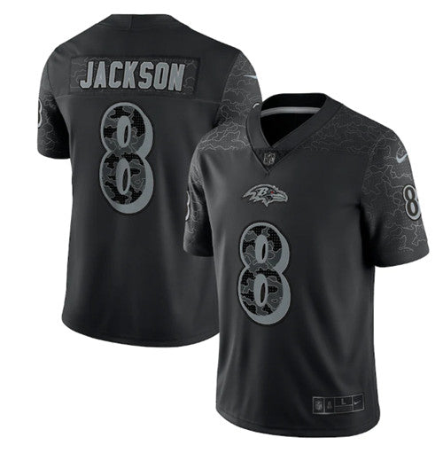 Baltimore Ravens #8 Lamar Jackson Black Reflective Jersey