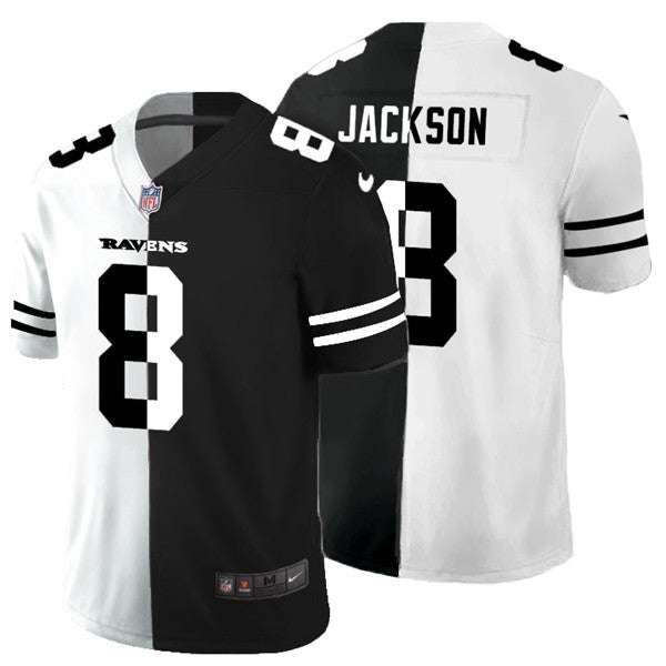 Baltimore Ravens #8 Lamar Jackson Black White Split 2020 Jersey