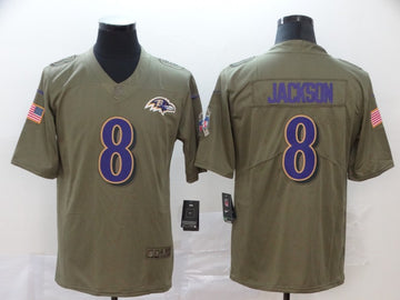 Baltimore Ravens #8 Lamar Jackson Camo Salute To Service Jersey