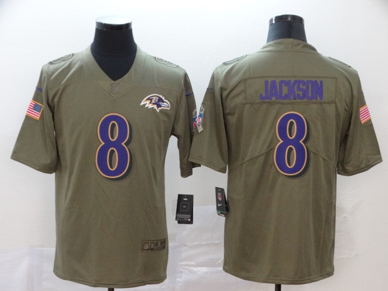 Baltimore Ravens #8 Lamar Jackson Camo Salute To Service Jersey