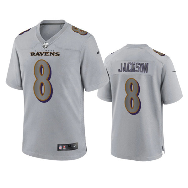 Baltimore Ravens #8 Lamar Jackson Gray Atmosphere Fashion Game Jersey