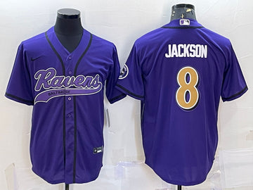 Baltimore Ravens #8 Lamar Jackson Purple Gold With Patch Baseball Jersey