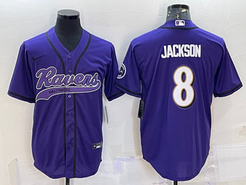 Baltimore Ravens #8 Lamar Jackson Purple With Patch Baseball Jersey