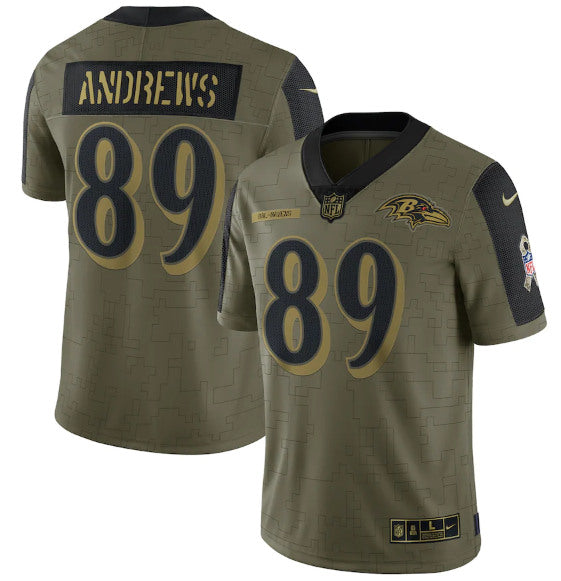 Baltimore Ravens #89 Mark Andrews 2021 Olive Salute To Service Jersey