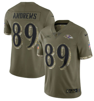 Baltimore Ravens #89 Mark Andrews 2022 Olive Salute To Service Jersey