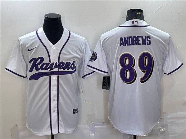 Baltimore Ravens #89 Mark Andrews White With Patch Baseball Jersey