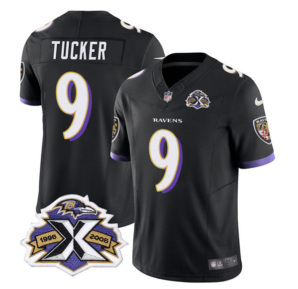 Baltimore Ravens #9 Justin Tucker Black 2023 FUSE With Patch Throwback Jersey