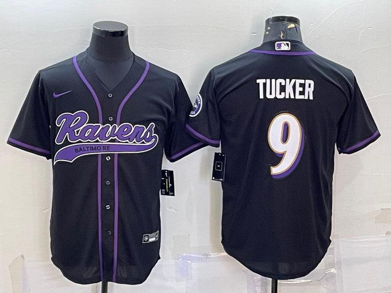 Baltimore Ravens #9 Justin Tucker Black With Patch Baseball Jersey
