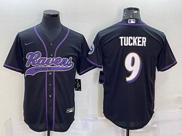 Baltimore Ravens #9 Justin Tucker Black With Patch Baseball Jersey