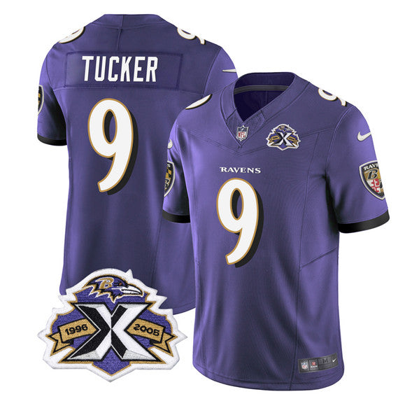 Baltimore Ravens #9 Justin Tucker Purple 2023 FUSE With Patch Throwback Jersey