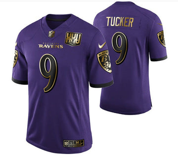 Baltimore Ravens #9 Justin Tucker Purple Golden Jersey
