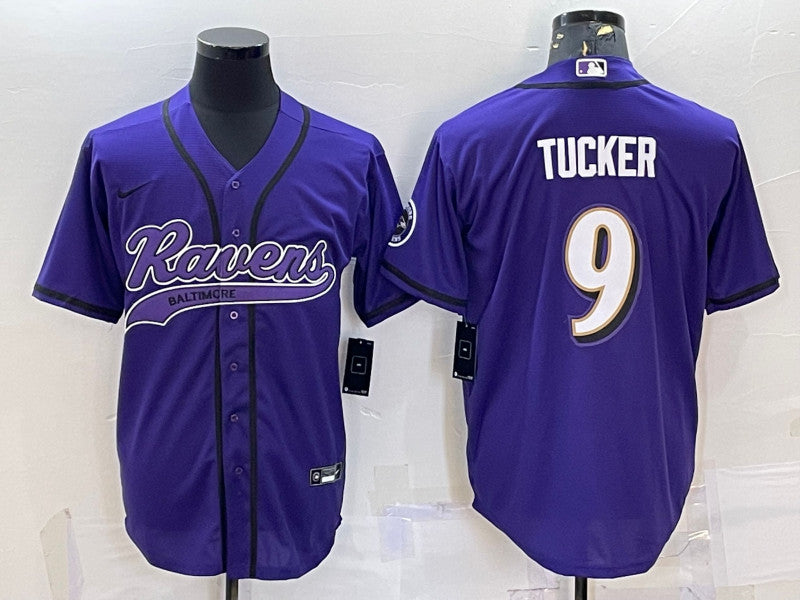 Baltimore Ravens #9 Justin Tucker Purple With Patch Baseball Jersey