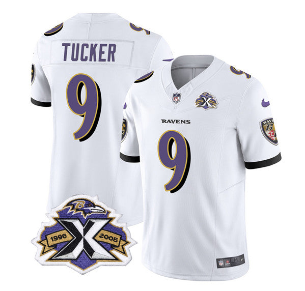 Baltimore Ravens #9 Justin Tucker White 2023 FUSE With Patch Throwback Jersey