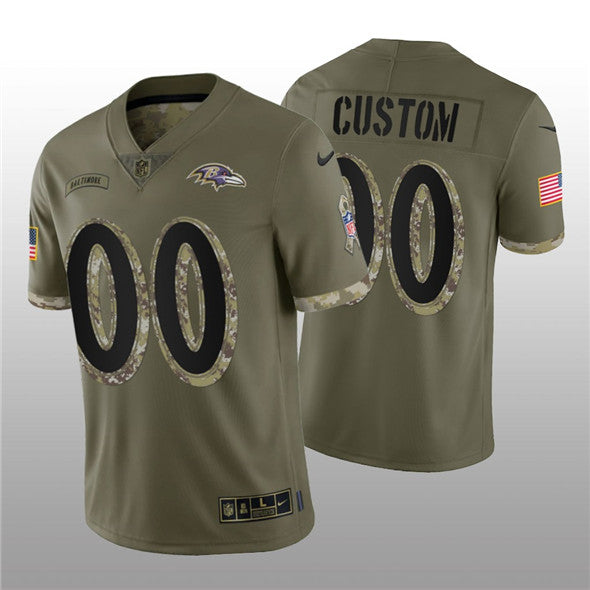 Baltimore Ravens Custom 2022 Olive Salute To Service Jersey