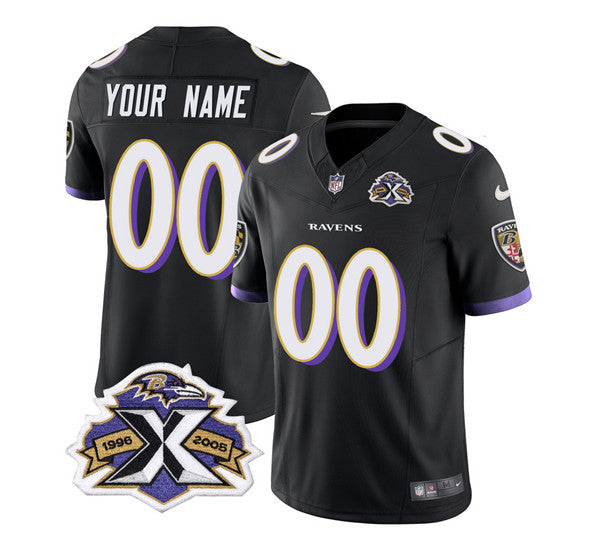 Baltimore Ravens Custom Black 2023 FUSE With Patch Throwback Jersey