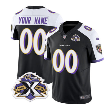 Baltimore Ravens Custom Black-White 2023 FUSE With Patch Throwback Jersey