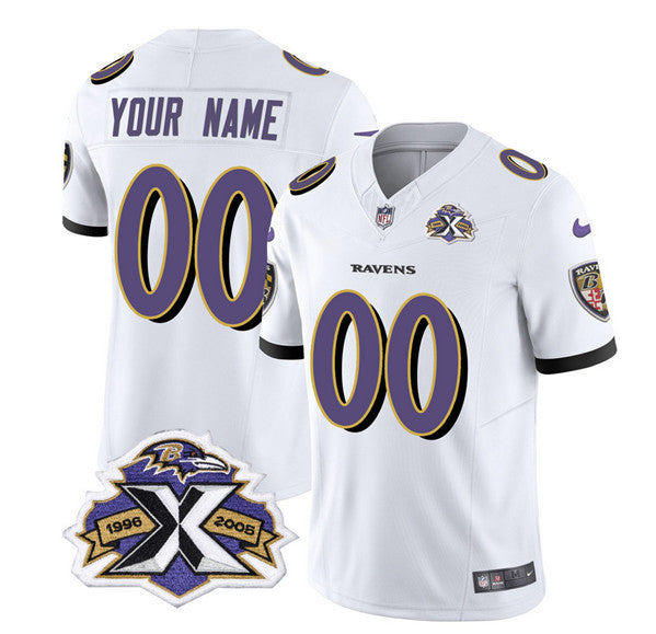Baltimore Ravens Custom White 2023 FUSE With Patch Throwback Jersey