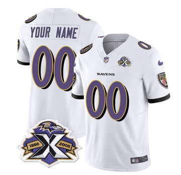 Baltimore Ravens Custom White 2023 FUSE With Patch Throwback Jersey