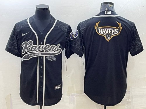 Baltimore Ravens Black Reflective Team Big Logo With Patch Baseball Jersey