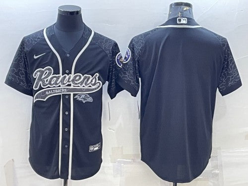Baltimore Ravens Blank Black Reflective With Patch Baseball Jersey