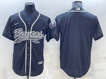 Baltimore Ravens Blank Black Reflective With Patch Baseball Jersey