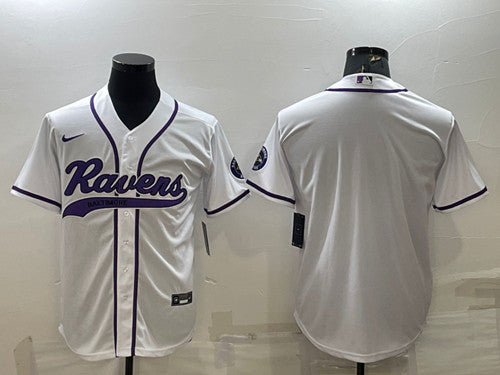 Baltimore Ravens Blank White With Patch Baseball Jersey